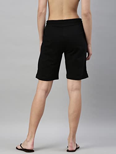 Enamor Essentials Womens Mid Rise Relaxed Fit 100% Cotton Knee Length Shorts Bermuda with Elasticated Waistband and Pockets - E0