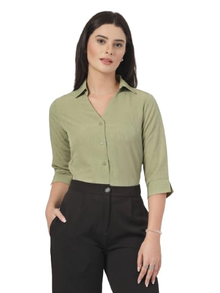 Style Quotient Women Self Design Sage Green Polyester Formal Shirt