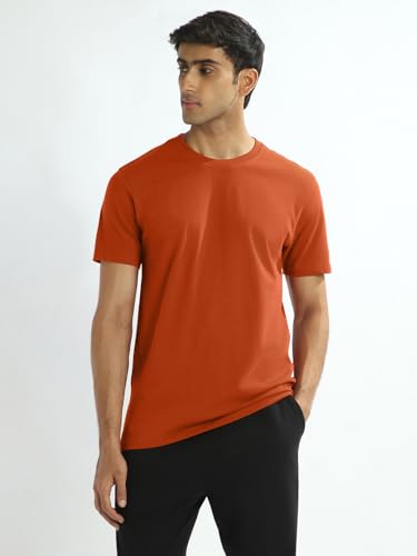 Nobero MenS Solid Regular Fit T-Shirt (1M-Twts-R0007_Rust Orange