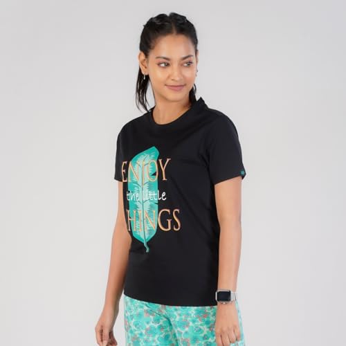 Rupa Colors Playsure Printed Cotton Blended Round Neck Womens T-Shirt, Short-Sleeve, Pack of 1