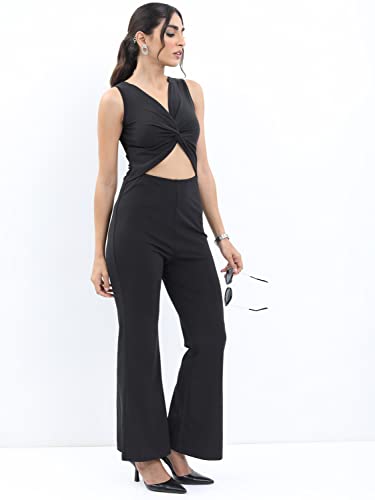 Ketch Polyester Blend Womens Sleeveless Casual Fit Jump Suit Floor Length Dress (Khjs000011_Black