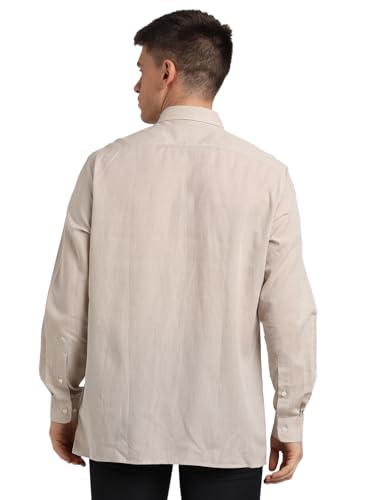 Turtle Men Cotton Linen Solid Regular Fit Grey Formal Shirt