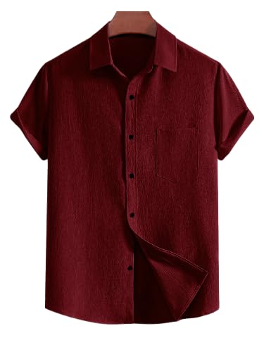 Pinkmint Shirt for Men Popcorn Half Sleeve Casual Regular Fit Shirts Summer Wear Home Wear Red