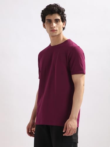 Nobero MenS Solid Regular Fit T-Shirt (1M-Twts-R0107_Burgundy