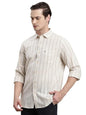 Turtle Men Khadi Slim Fit Beige Stripe Full Sleeve Casual Shirt