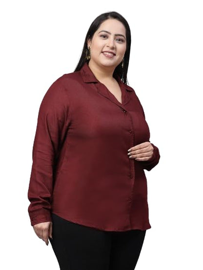 Style Quotient Women Maroon Classic Lapel Collar Smart Casual Shirt