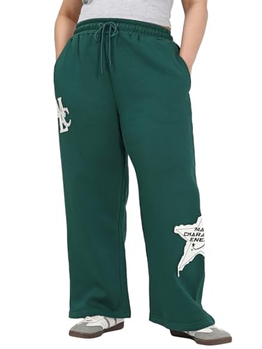 Bewakoof Heavy Duty 1.0 WomenS Embellished Straight Fit Cotton Poly Plus Size Track Pant_657973_Green_6Xl