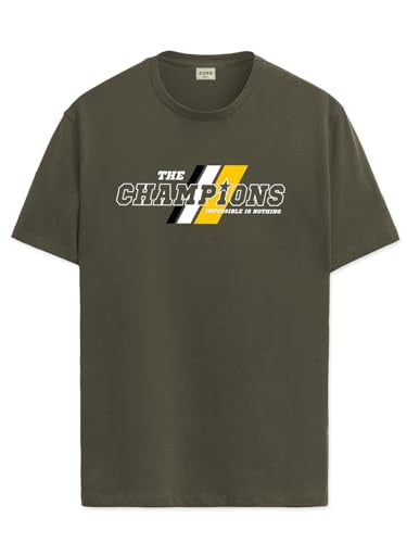 ADRO Men's Graphic Printed 100% Cotton T-Shirt - Regular Fit, Printed T-Shirts for Men (RN24-CMP-OL_Olive_XL)