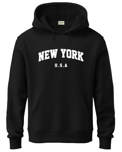 ADRO Men's Cotton Blend Neck Hooded Sweatshirt (H24-NEW-BL_Black