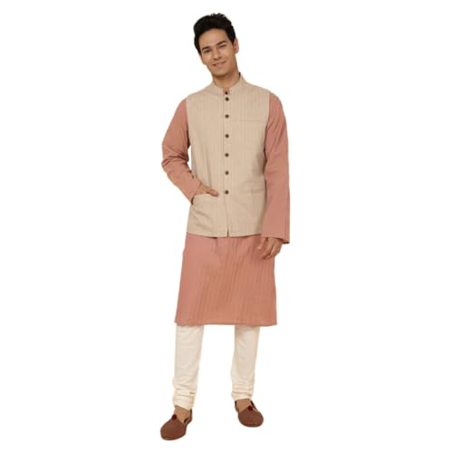 Fabindia Men'S Beige Cotton Dobby Nehru Jacket (1030846Beige