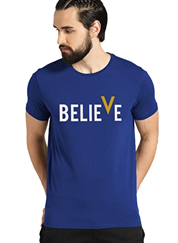 ADRO Men's Believe Design Printed T-Shirt (2XL, Royal Blue)
