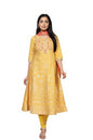 Aurelia WomenS Yellow Jacquard Embroidered Zari Work A-Line Kurta With Churidar And Dupatta Set (As16251-510145-L)