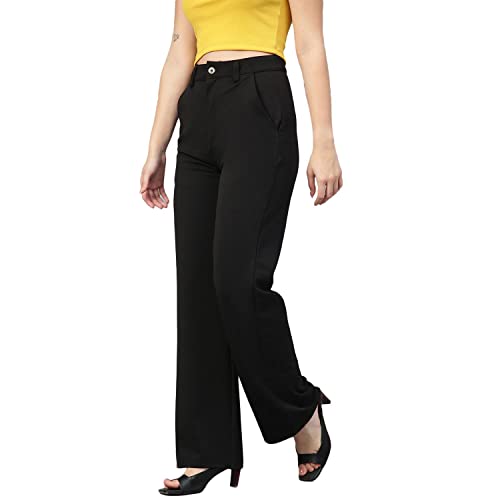 KOTTY Womens High Rise Viscose Rayon Straight Fit Solid Trousers