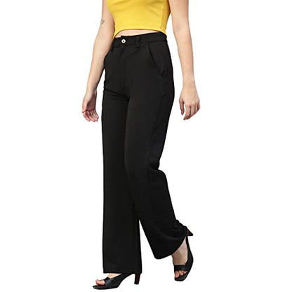 KOTTY Womens High Rise Viscose Rayon Straight Fit Solid Trousers