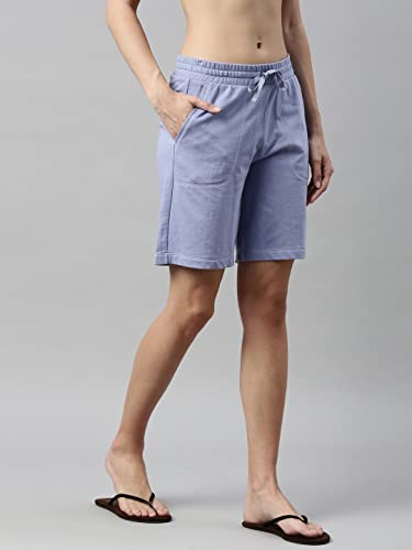Enamor Essentials Womens Mid Rise Relaxed Fit 100% Cotton Knee Length Shorts Bermuda with Elasticated Waistband and Pockets - E