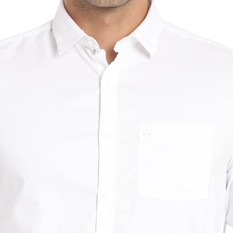 Turtle Men Cotton Blend White Solid Slim Fit Casual Shirts