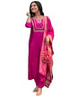 GoSriKi Womens Silk Blend Straight Embroidered Kurta with Pant & Dupatta (Kosapet Pink-GS_S_Pink_Small)