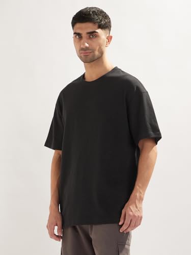Nobero MenS Self Design Oversized Fit T-Shirt (1M-Twts-R0102_Black