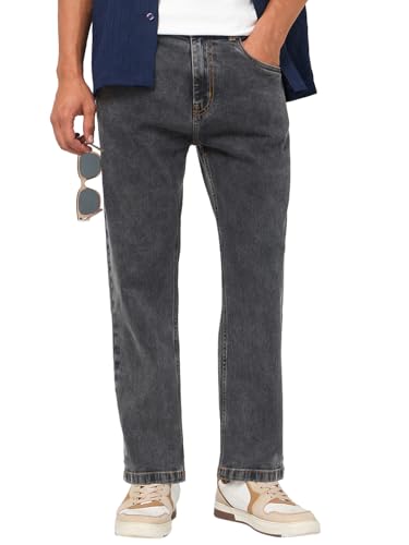 Bewakoof MenS Washed Straight Fit Cotton Blend Jeans_684694_Black_32