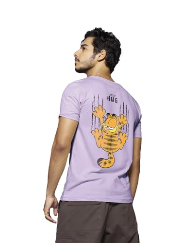 Bewakoof X Official Garfield Merchandise MenS Hug It Out Graphic Print 100% Cotton T-Shirt- Regular Fit, Round Neck, Half Sleev