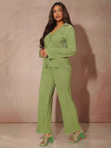 GRECIILOOKS Poly Cotton Casual Standard Length Stylish | Textured Travel for Full Sleeve Women Co-ord Set (GL-W1912&TR941_Lime G