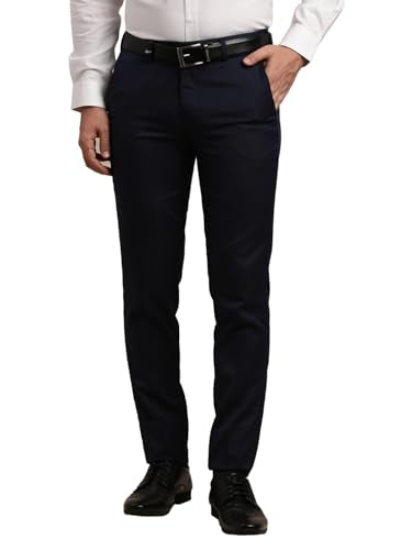 Turtle Men Poly Viscose Ultra Slim Fit Navy Formal Trouser