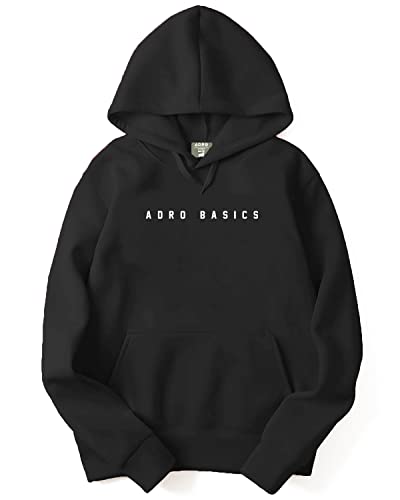 ADRO Men's Cotton Neck Hooded Sweatshirt (H22-M-AR2-BL_Black_XL)