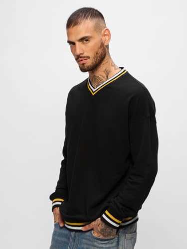 The Souled Store Originals : Tawny Men and Boys Long Sleeves V Neck Cotton Blend Oversized Sweatshirts