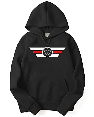 ADRO Men's Cotton Neck Hooded Sweatshirt (H21-M-CAP-BL_Black_XL)
