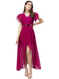 Style Quotient Women Wine Coloured Georgette Evening Maxi Dress