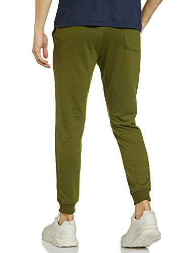 The Indian Garage Co Men Slim Fit Solid Mid-Rise Knitted Joggers Green