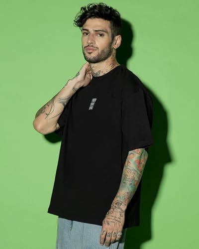 Bewakoof MenS Need Space Teddy Typography 100% Cotton T-Shirt - Oversized Fit, Round Neck, Half Sleeves Black