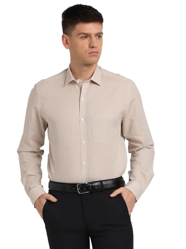 Turtle Men Cotton Linen Solid Regular Fit Grey Formal Shirt