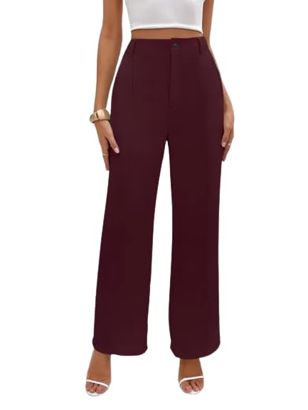 Fashion2Wear WomenS Laycra Straight Trouser With Solid Pattern Stretchable High Rise Regular Fit Classic Style And Standard Len