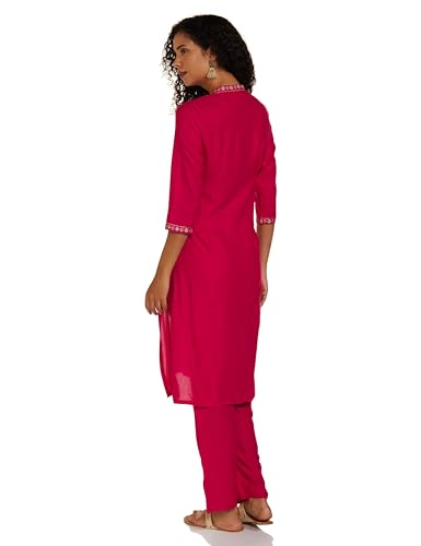 W For Woman Pink Glitter Printed Embroidered Straight Kurta And Straight Pants Set