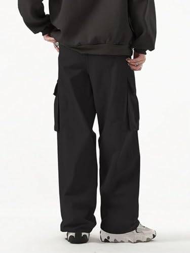 Greciilooks MenS Loose Low Rise Cargo Pants | Baggy 6 Pocket Lower Pant | Casual Cotton Pents | Formal Trousers Black