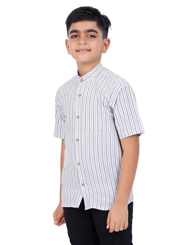 PRAKASAM COTTON Boys Striped Half Sleeve Mandarin Collar Shirts, Shirts for Boys