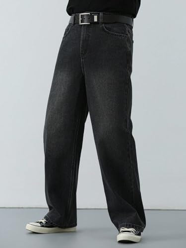 KOTTY Mens Solid Mid Rise Comfortable and Strechable Stylish Jeans(Black,30)