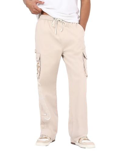 Bewakoof MenS Printed Straight Fit Cotton Lycra Blend Pant_664138_Beige_30