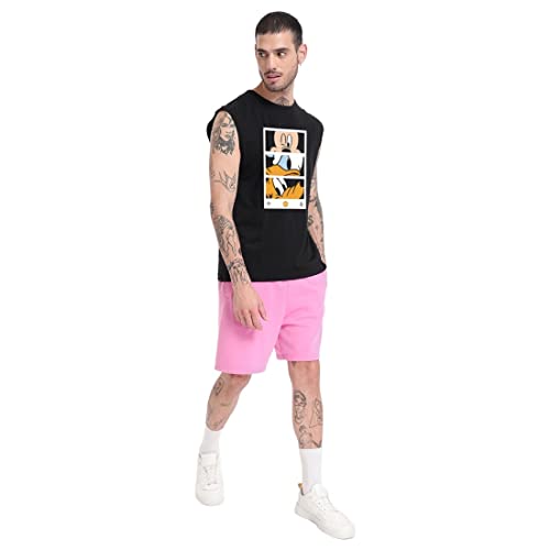 Bewakoof Mens Mickey Trio Call (DL) Graphic Print 100% Cotton Vest- Super Loose Fit, Round Neck, Sleeveless Black