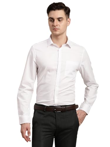 Turtle Men 100% Cotton White Self Design Slim Fit Formal Shirt