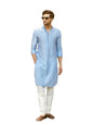 See Designs Men Full Sleeve Turquoise Blue Chanderi Silk Sequins Cotton Mandarin Collar Side Slit Kurta With Pyjama - Sd2Mkt_144