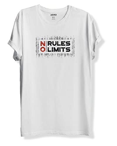 ADRO No Rules No Limits Mens Printed T-Shirt (RNR-M-LIM-WH_White_XL)