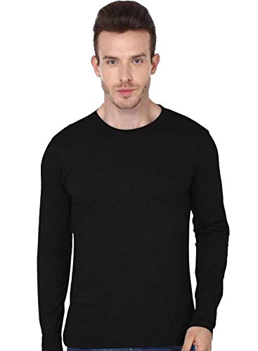 ADRO Men's Full Sleeve Cotton T-Shirt (FS-C-PLN-BL_Black_S)