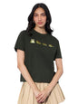 The Souled Store Relaxed T-Shirt: Tired Frog Women and Girls Short Sleeves Round Neck Green Embroidered Cotton Relaxed Fit T-Shi