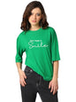 KOTTY Womens Printed, Typography Round Neck Cotton Blend 3/4 Sleeve T-Shirt(Green,XL)