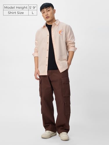 The Souled Store Shrimp Cocktail Men and Boys Long Sleeves Collared Neck Button Front Pink Embroidered Cotton Relaxed Shirts