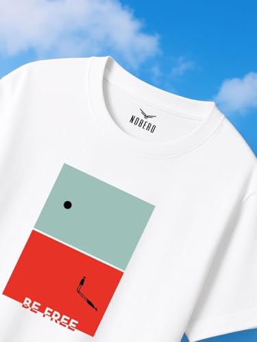 Nobero MenS Letter Print Oversized Fit T-Shirt (1M-Twrt-C1092_White