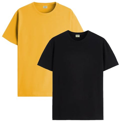 ADRO Mens T Shirts | Solid Tshirts for Men | Pure Cotton Lycra Fabric | 4 Way Stretch Smart tech Tshirt | Pack of 2 Round Neck T