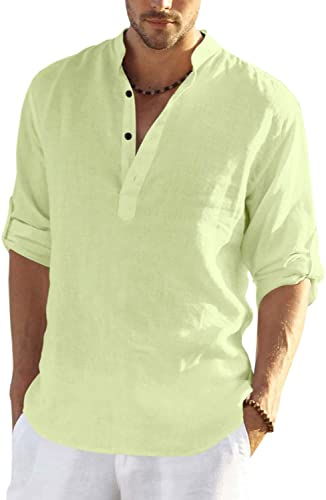 Hemadhav MenS Regular Fit Cotton Blend Casual Kurta Light Yellow